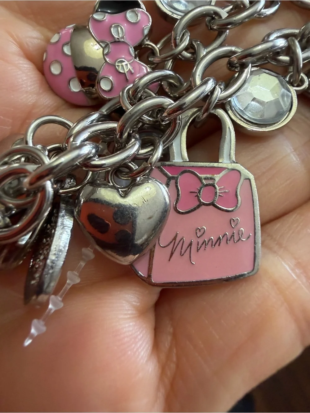 Disney Minnie Mouse Charm Bracelet - Pink Enamel & Silver Tone